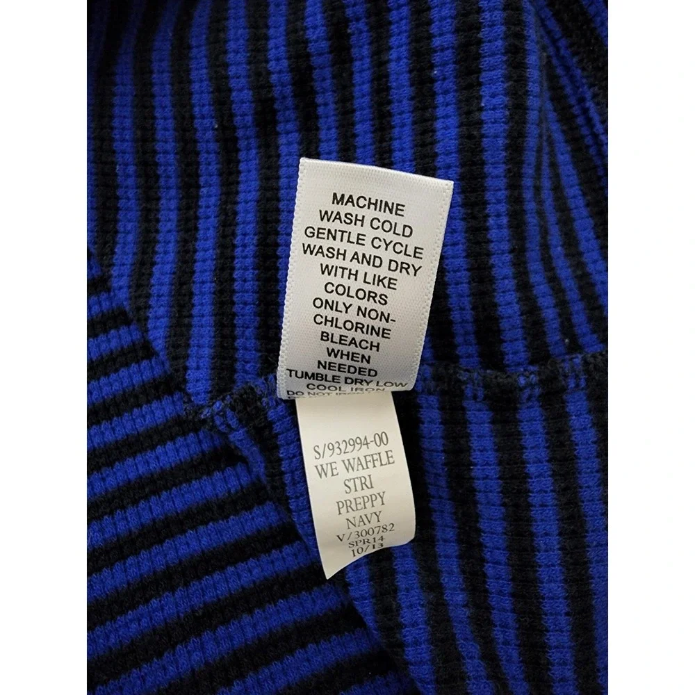 Banana Republic Men Waffle Size XL Shirt Black Blue Stripe Crew Neck Longsleeve
